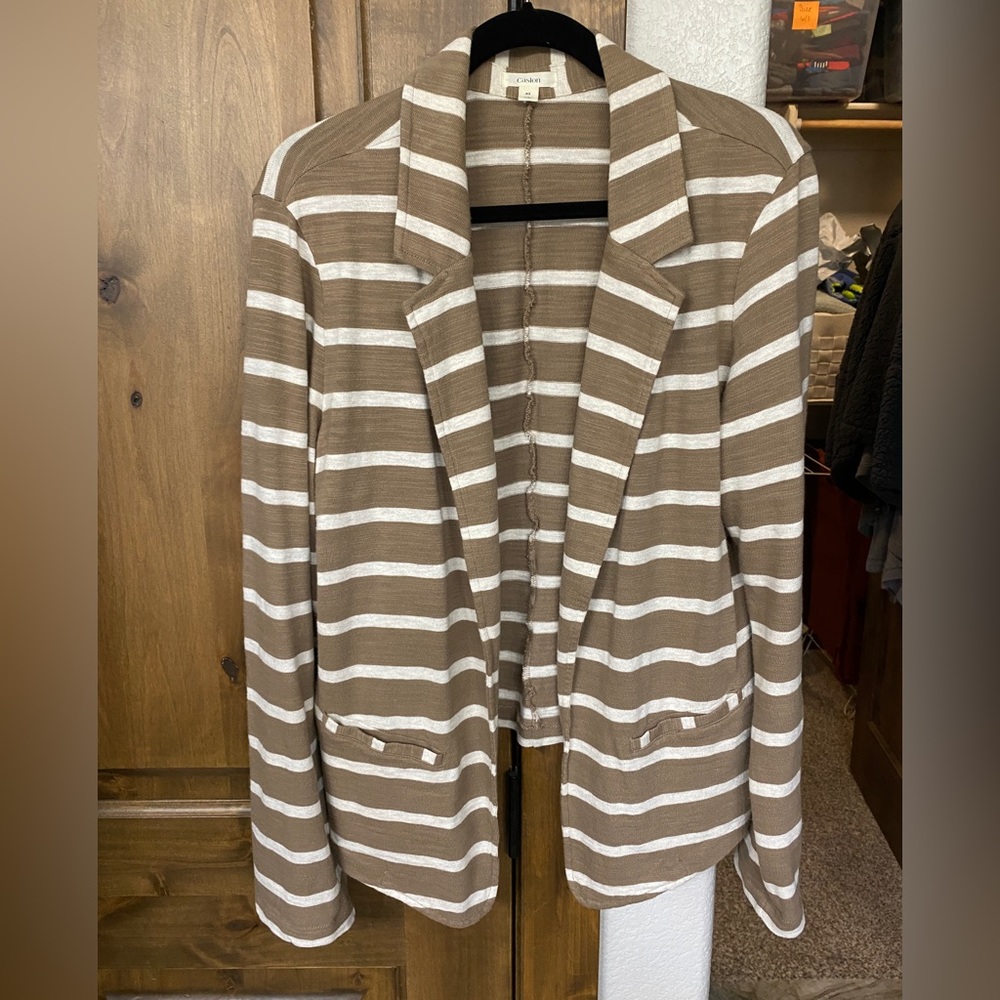 Tan & White Striped Blazer